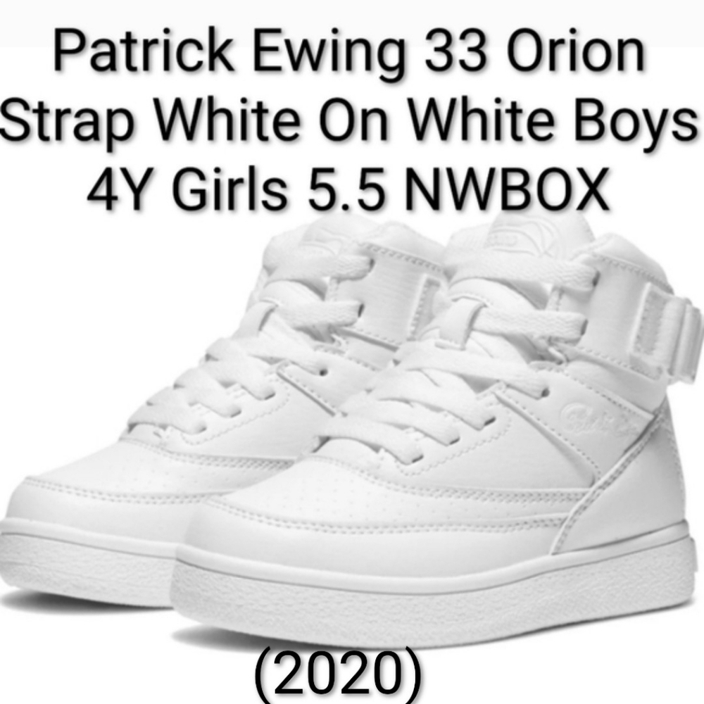 Patrick Ewing 33 Orion Strap White On White Boys 4Y Girls 5.5 NWBOX